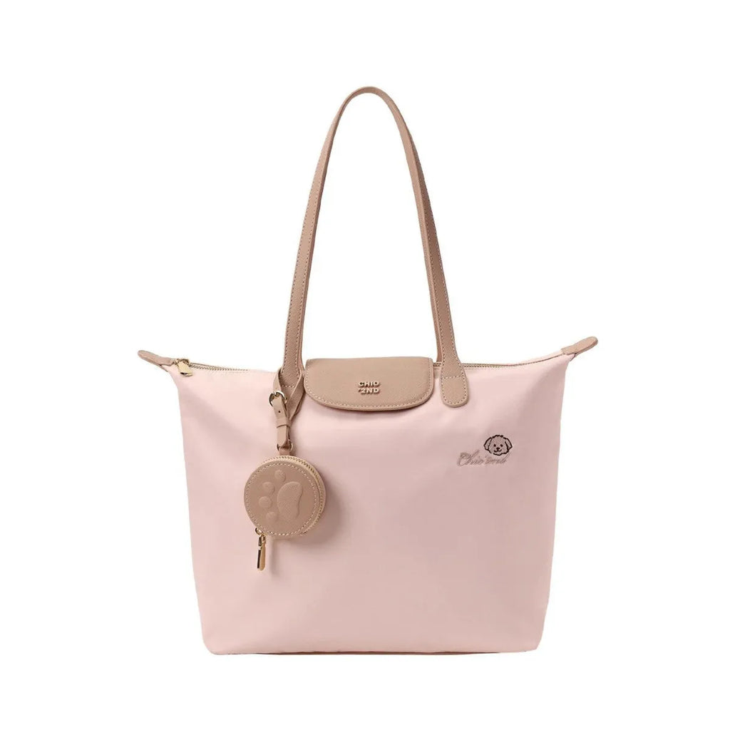 Pink Oxford cloth large tote shoulder bag with a structured square shape and a shoulder strap.