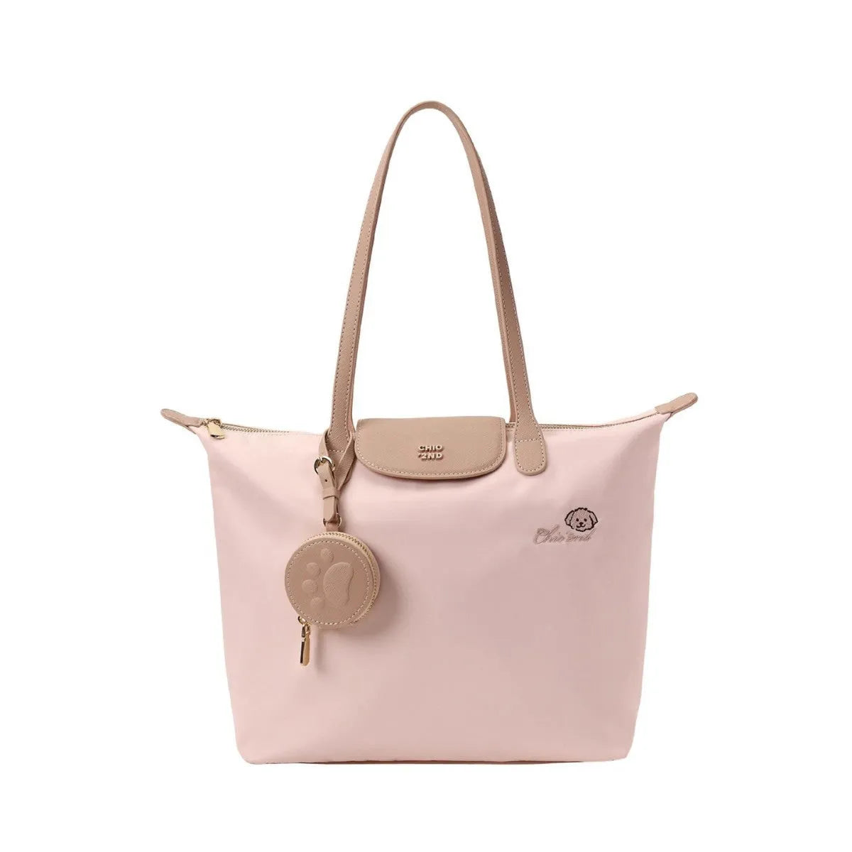 Pink Oxford cloth large tote shoulder bag with a structured square shape and a shoulder strap.