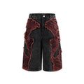 Distressed brushed stitching denim cropped pants for women, wide leg, mid-high waist, loose fit, picture colour