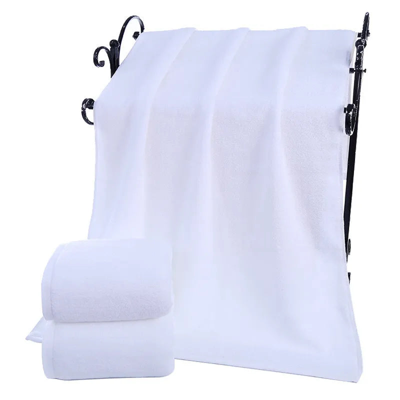 White cotton bath towel 70x140cm thickened weave with 21-strand yarn for absorbent drying