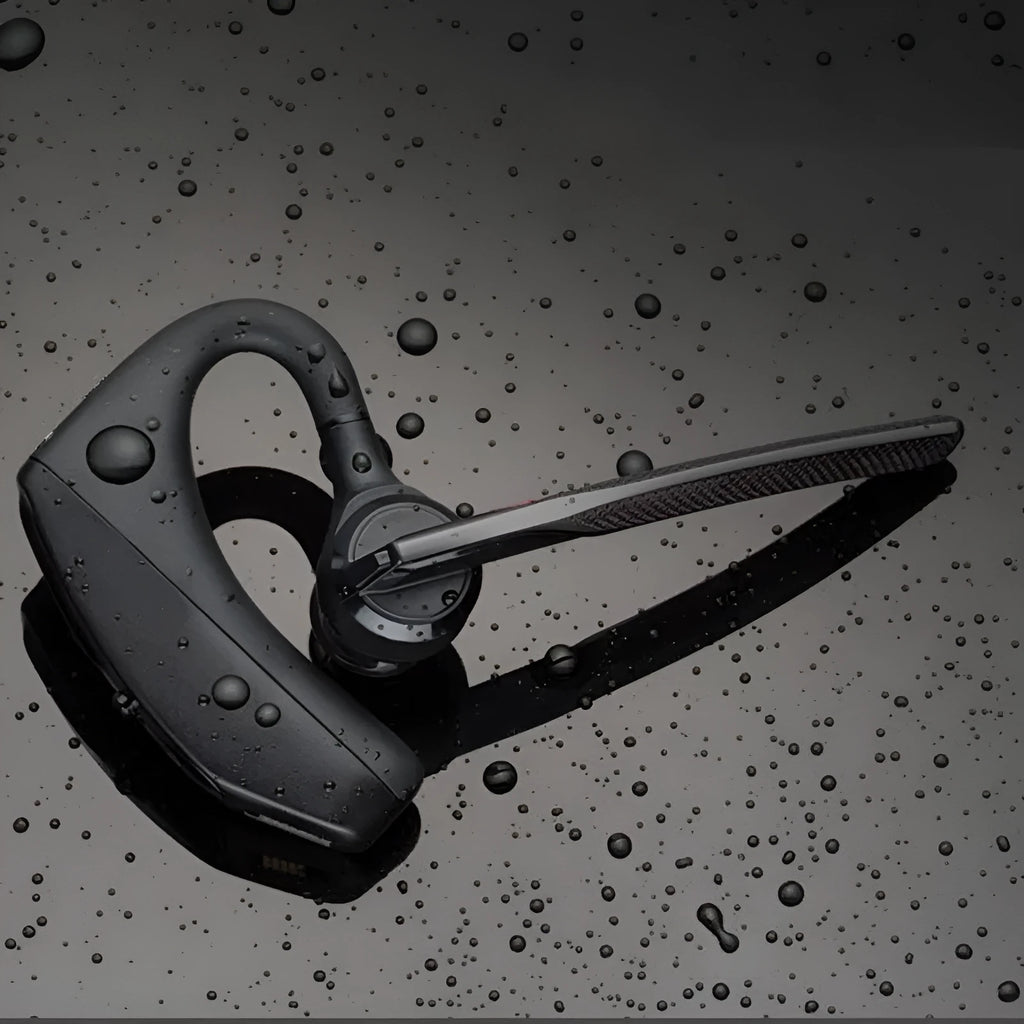 Black plastic stereo Bluetooth sports headphones with a visible battery display.