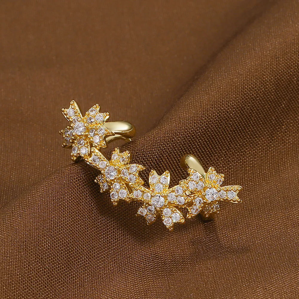 Ins style flower ear clip for women in copper with diamond treatment, four colour options
