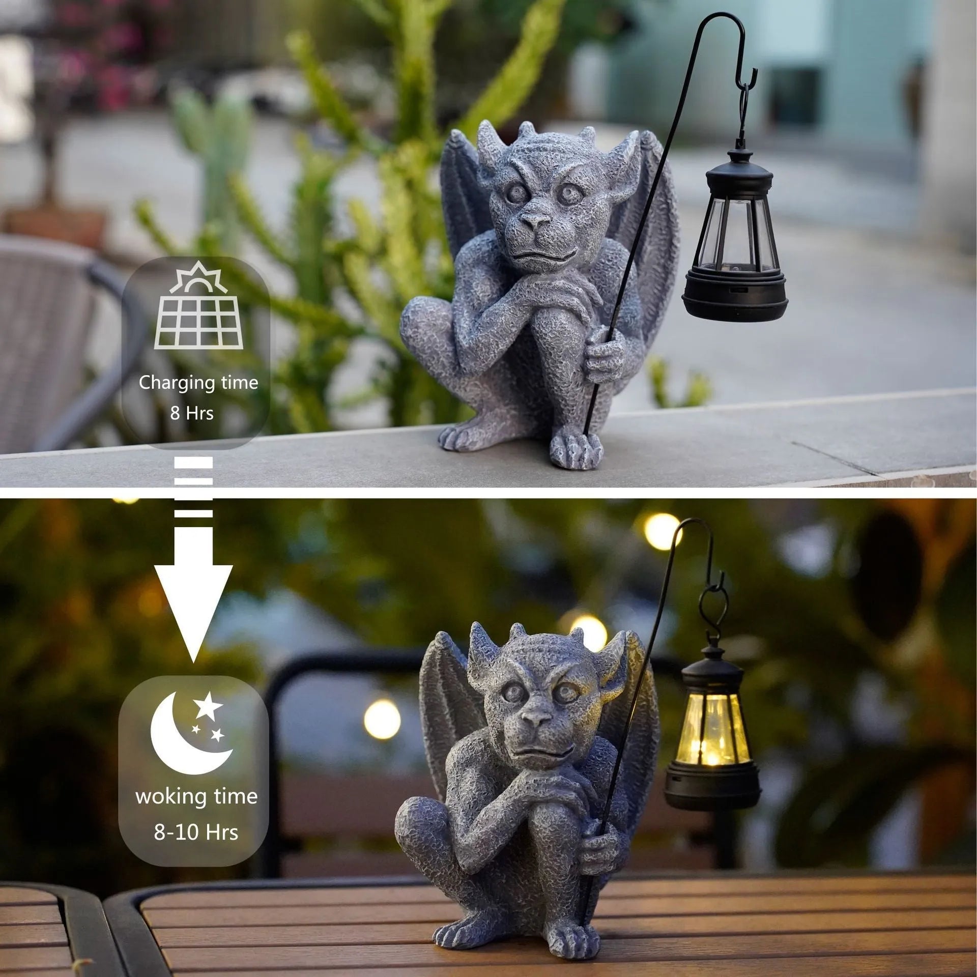 Creative stone statue ghost solar decoration resin American style garden lamp 17x13x21cm