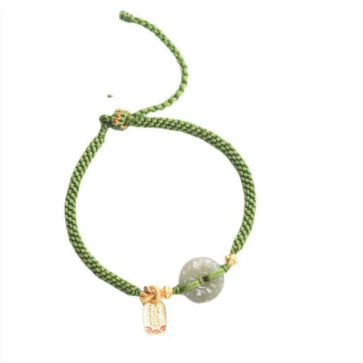 Hand-woven flexible wire bracelet with Hetian jade safety buckle in green national style