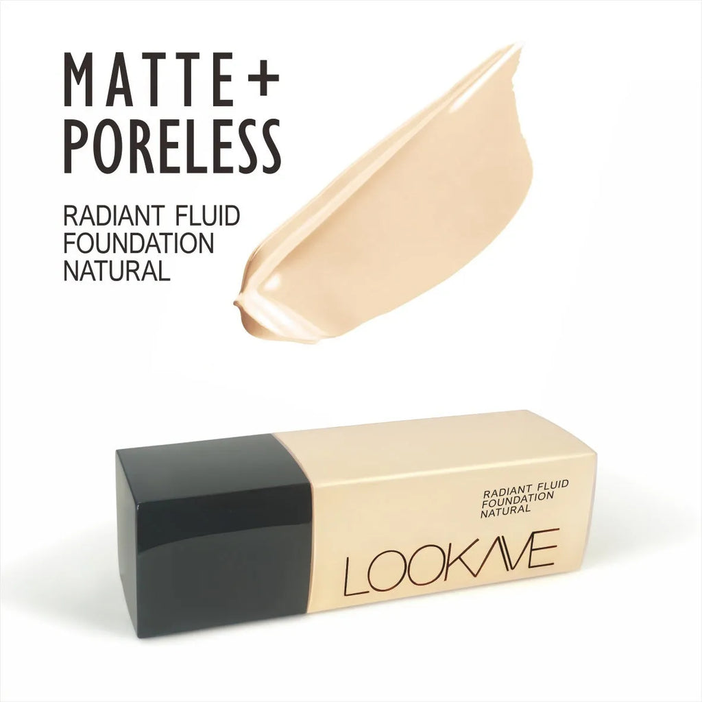 LOOKAVE Matte Liquid Foundation bottle in Ivory White shade with waterproof formula