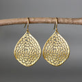 Gold retro leaf hollow pendant earrings with drop shape and openwork design