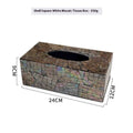 Natural shell tissue box storage container in black with removable organisation for coffee tables