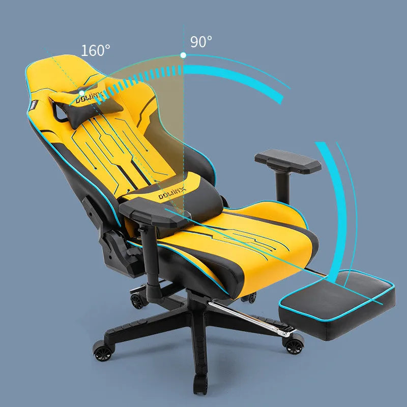 Dowinx LS-6010 gaming chair with metal skeleton, leather fabric, and 4D handrails in black colour
