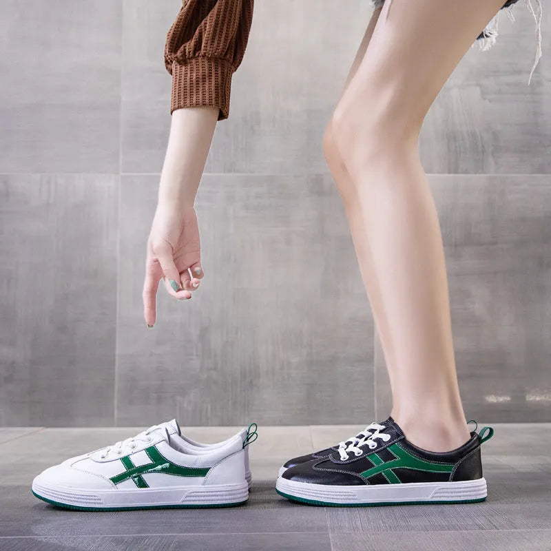 All-matching sneakers, casual low-top flat shoes with sequins, black or white leather upper, elastic band, rubber sole