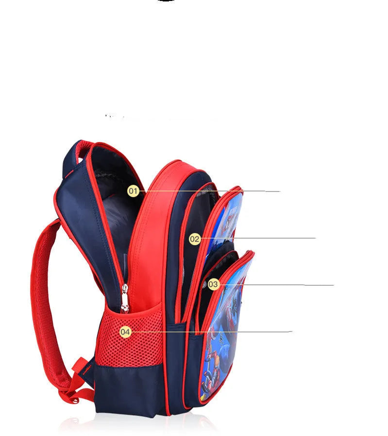 Small blue cartoon print school backpack for kids with included pencil case