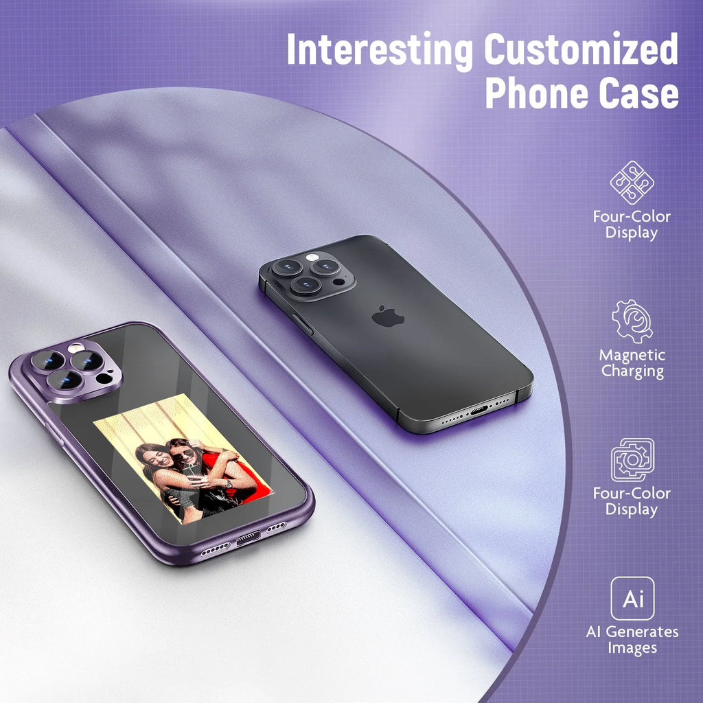 Flip phone case for iPhone 15 Pro and Pro Max with NFC ink screen in black plastic