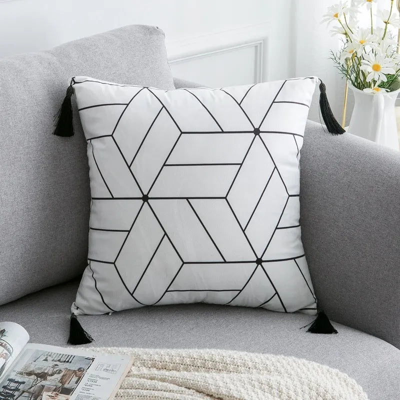 Bohemian national throw pillow pillowcase in light gray with pattern for living room sofa decor