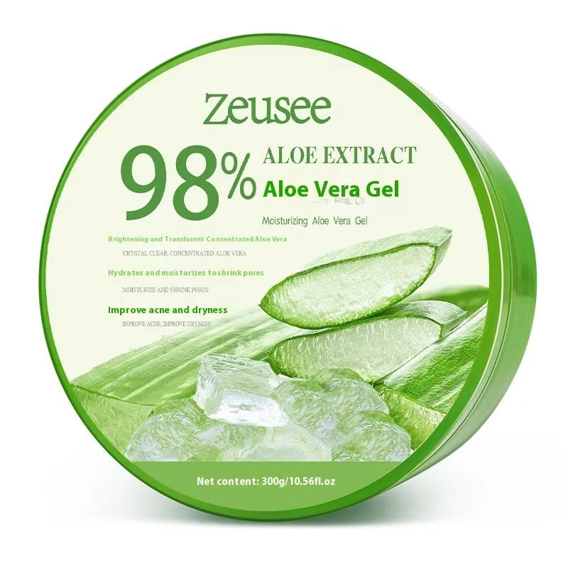 98% aloe vera gel 300g with spoon in white plastic container for acne control and skincare
