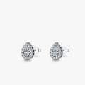 Silver waterdrop shaped ear studs with diamond-cut finish on 925 sterling silver