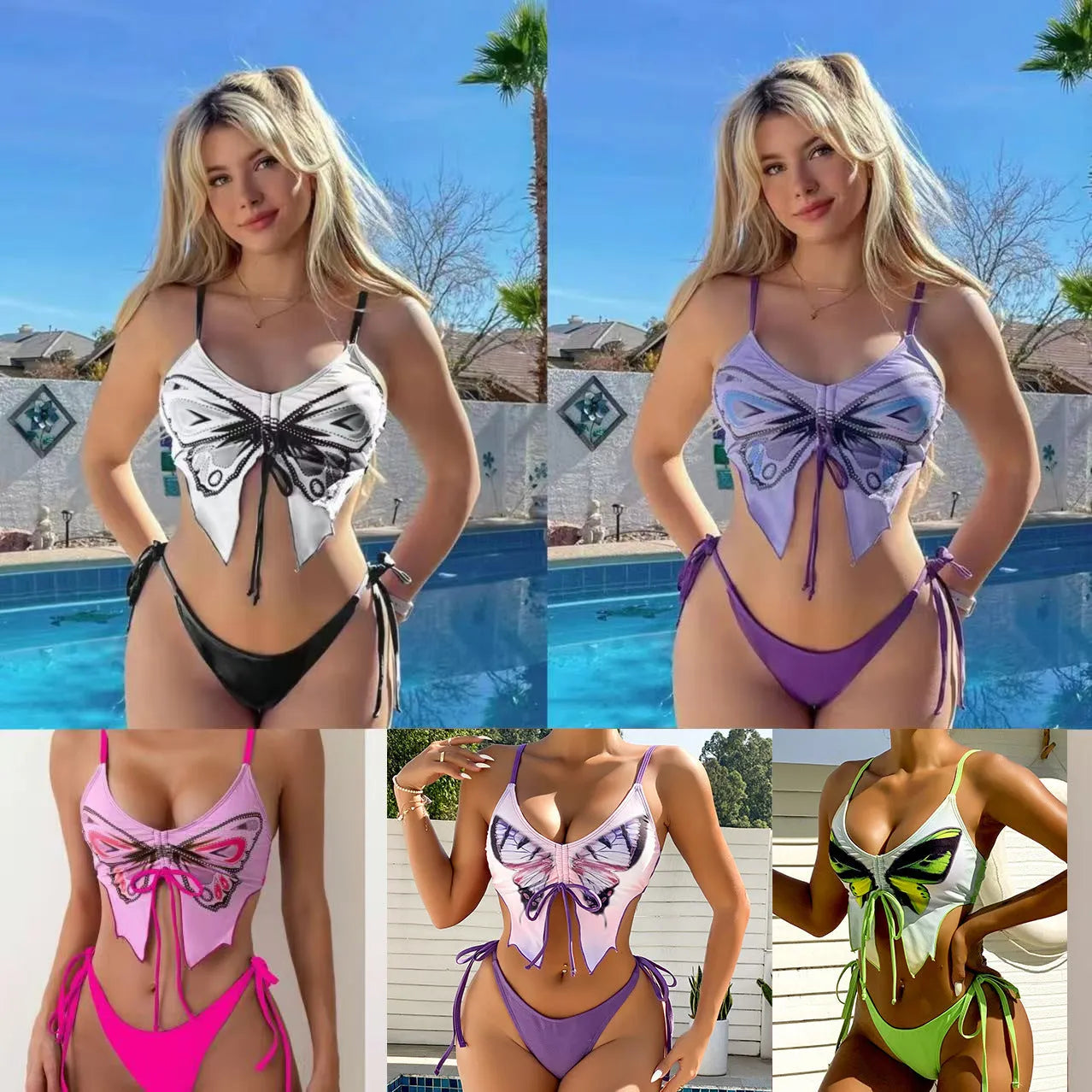Women's bow-detailed bikini suit in briefs style with sleeveless split design