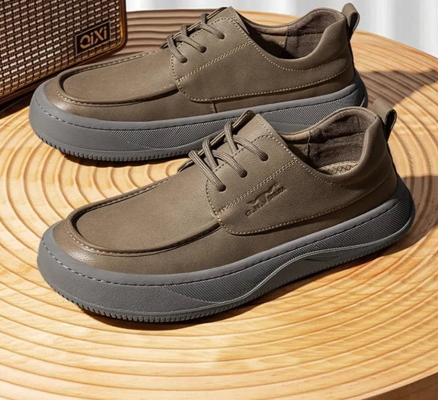British retro big toe casual leather shoes with stitching detail, brown colour, rubber sole