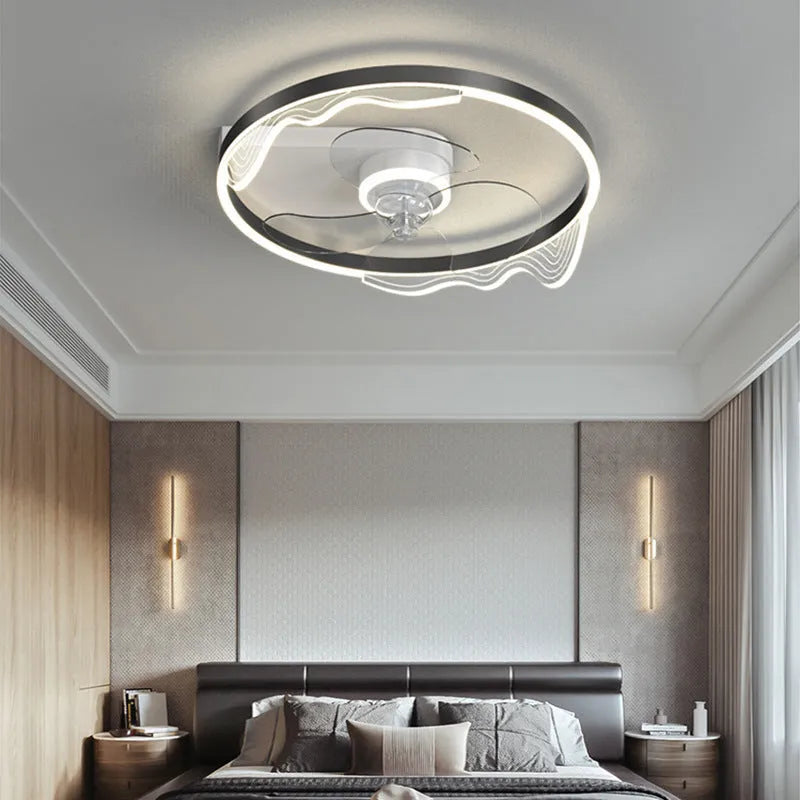 Simple modern Nordic children's room ceiling lamp with integrated fan and LED light in iron body.