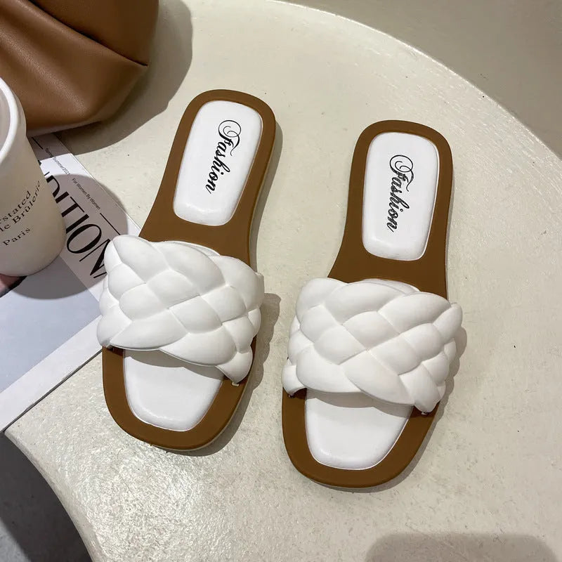 Women's plaid pattern PVC beach sandals with thick anti-skid soles