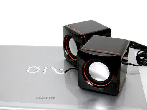 Black square USB powered 2.0 computer speaker for desktop PC audio