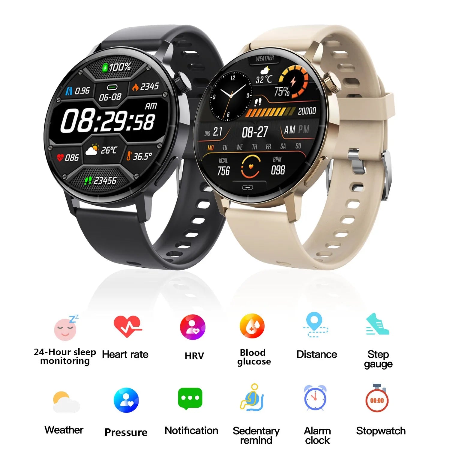 F67S third generation blood glucose smart watch on wrist, red light sensor, black strap variant