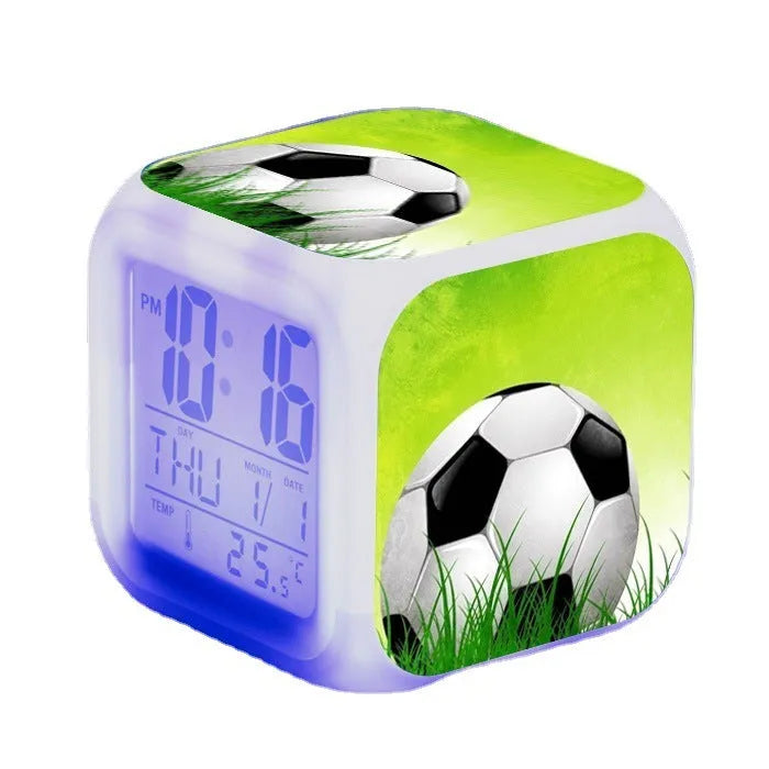 Square football pattern alarm clock with quiet operation for student or children's bedrooms