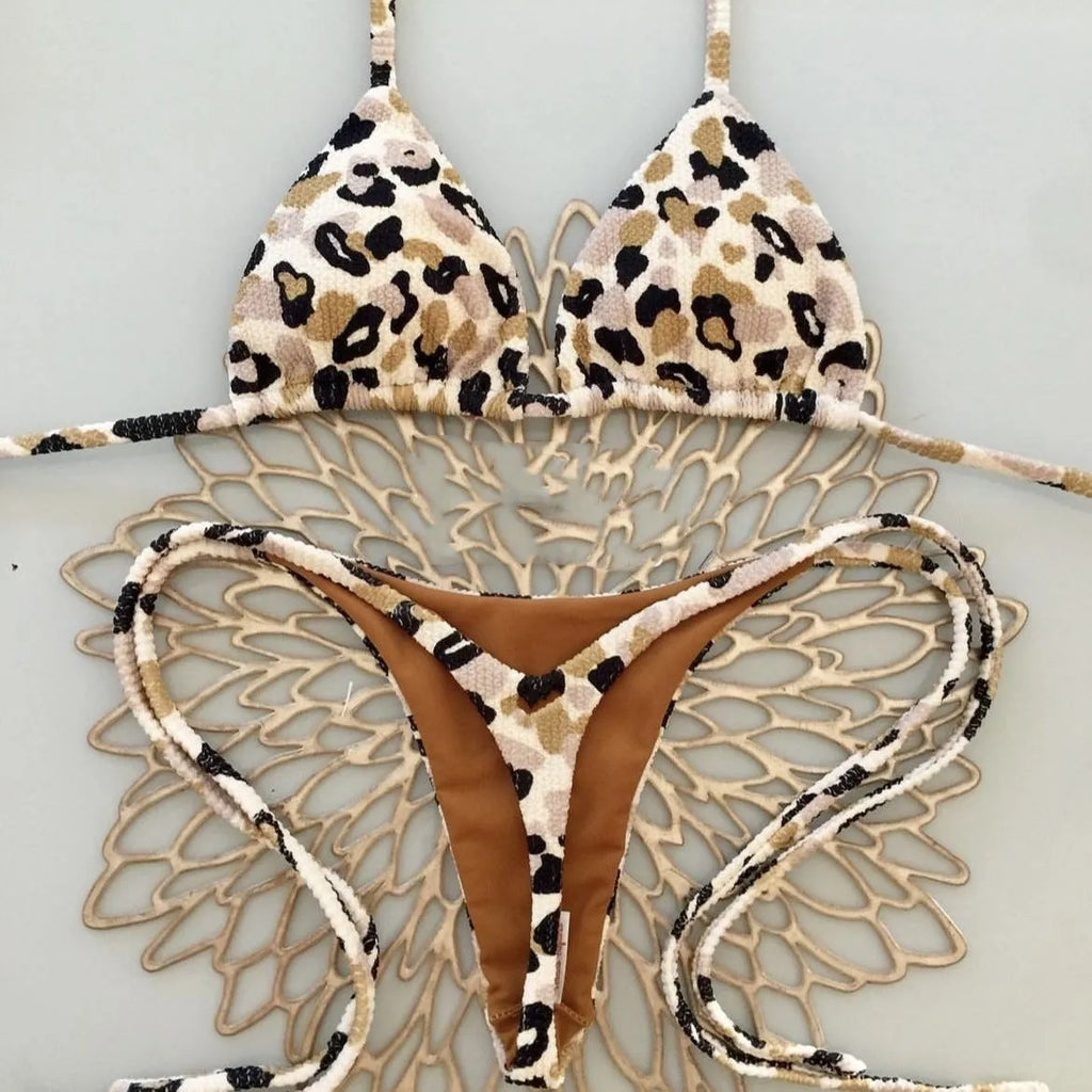 Women's printed bikini swimsuit in quick-drying nylon fabric with cotton-lined briefs