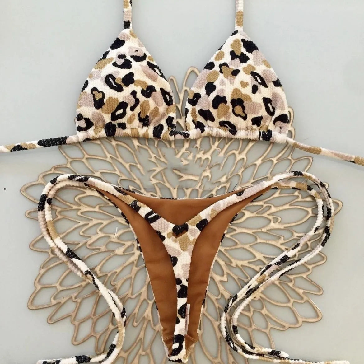 Women's printed bikini swimsuit in quick-drying nylon fabric with cotton-lined briefs