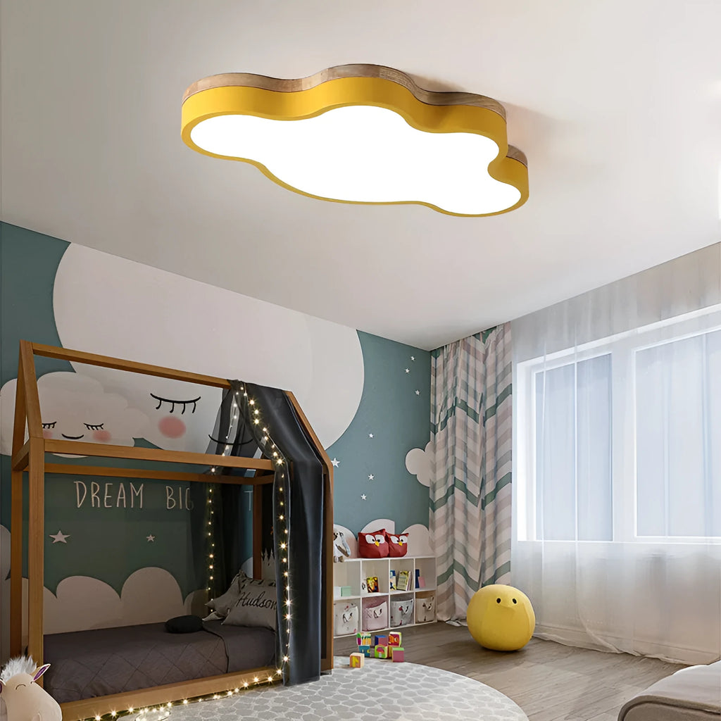 Modern simplicity cloud ceiling lamp with wooden-effect finish, 50x25cm or 63x35cm, LED white warm tri colour dimmable