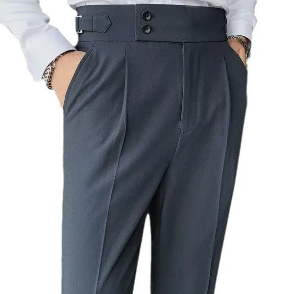 Autumn retro high waist straight casual trousers in black, cotton blend fabric, women's straight leg pants