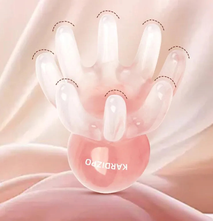 Pink octopus-shaped natural resin massage comb for facial and head massage with storage bag