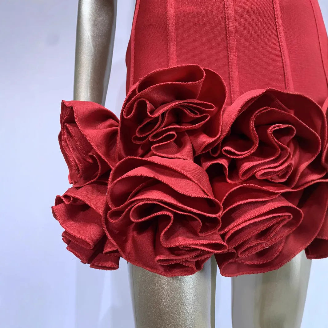 Women's solid colour polyester dress with mid waist design in red, white or black options