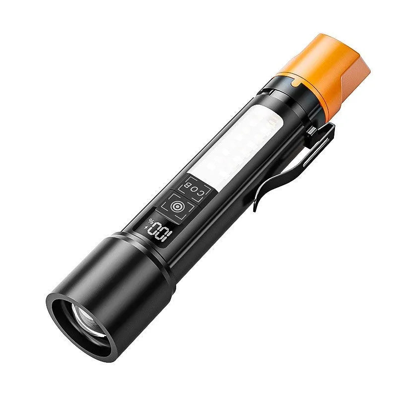 Multi-functional outdoor flashlight with white laser, red and blue side flash, aluminium alloy body, rechargeable