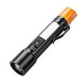 Multi-functional outdoor flashlight with white laser, red and blue side flash, aluminium alloy body, rechargeable