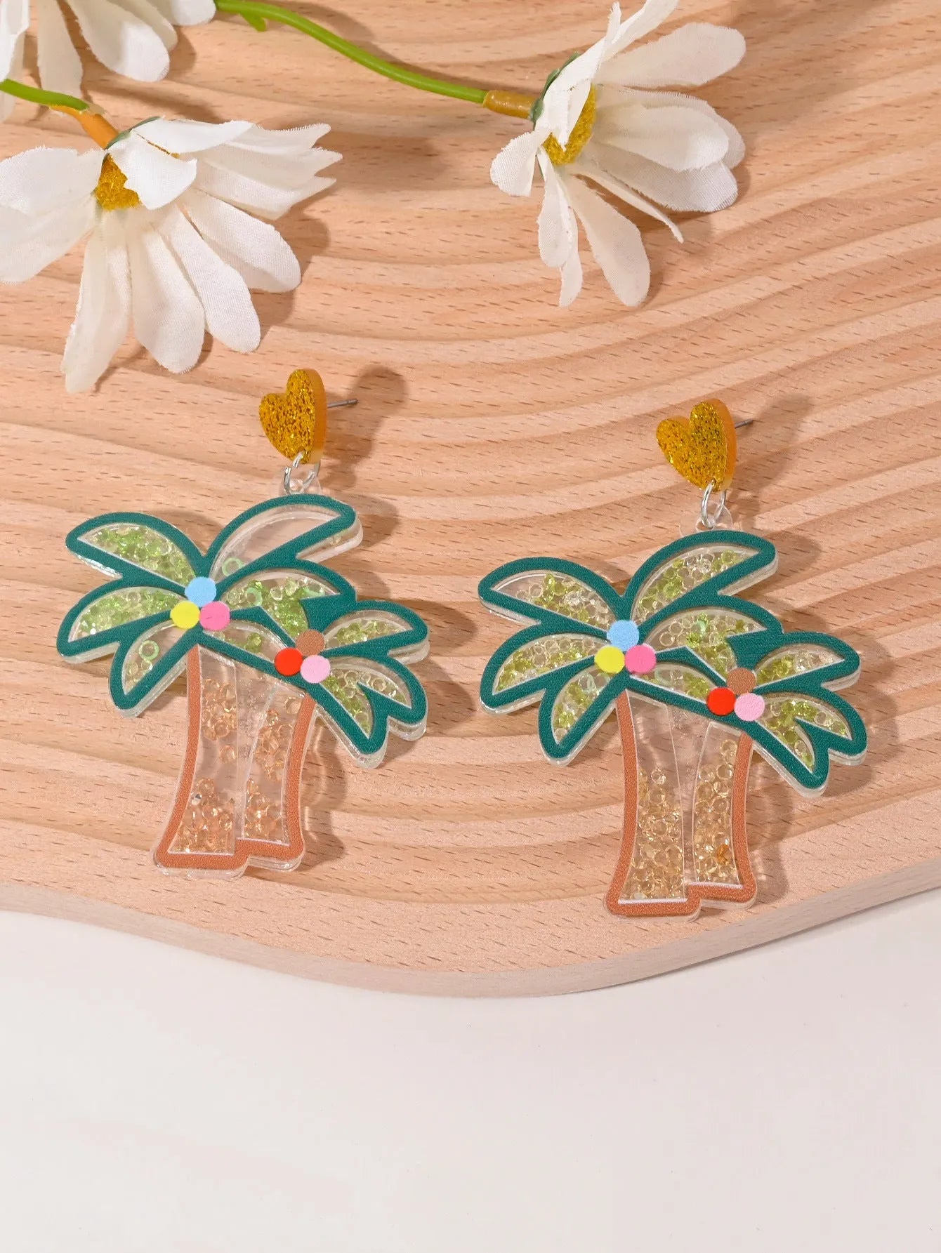 Acrylic drop earrings with fruit and dessert motifs including cherry, strawberry, watermelon, pineapple, coconut, cake, and ice cream, in pastoral style for women