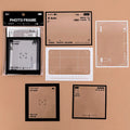 Frame Series retro journal stickers pack showing photography, film, magazine, music, and social frame designs on transparent PET paper