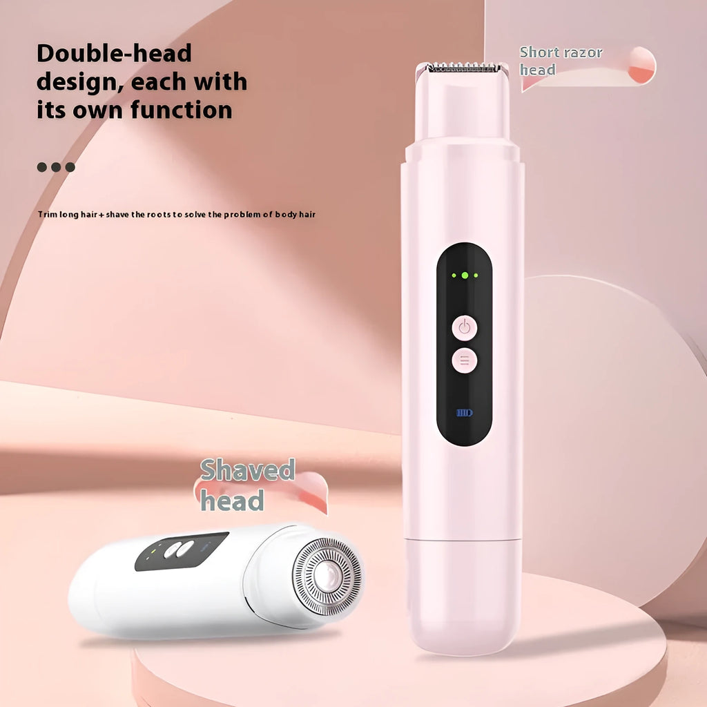 Portable electric depilator for trimming armpit hair with floating blade in white and pink colours