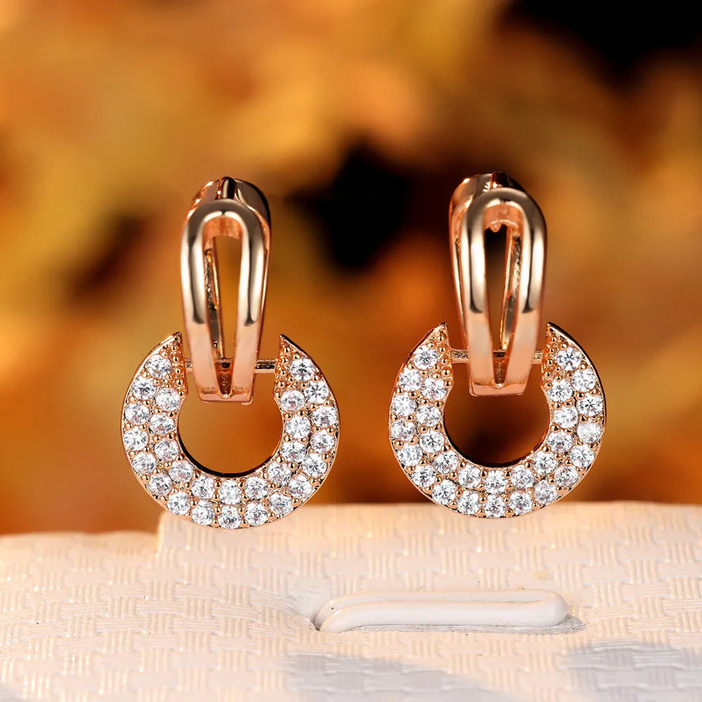 Fashion zircon earrings simple all-match women geometric copper gold platinum rose gold