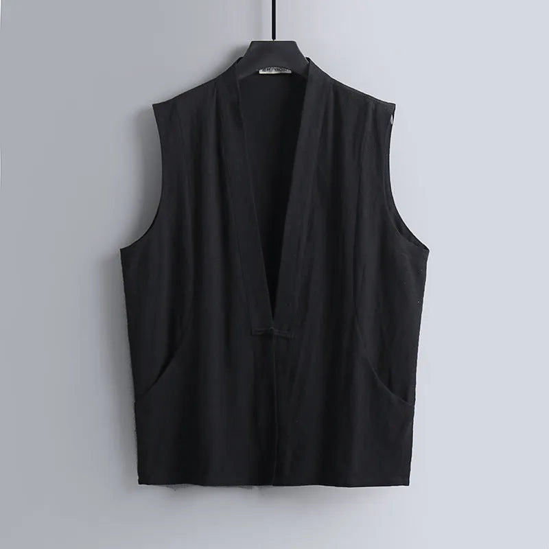 Men's summer thin linen sleeveless vest in loose fit, solid colour, flax lining, available in multiple sizes