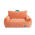 Striped soft velvet pet bed with removable cover in orange, purple or yellow for small dogs