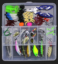 Fishing lure suit set showing soft plastic baits and Lei frog lures organised in PP tackle box