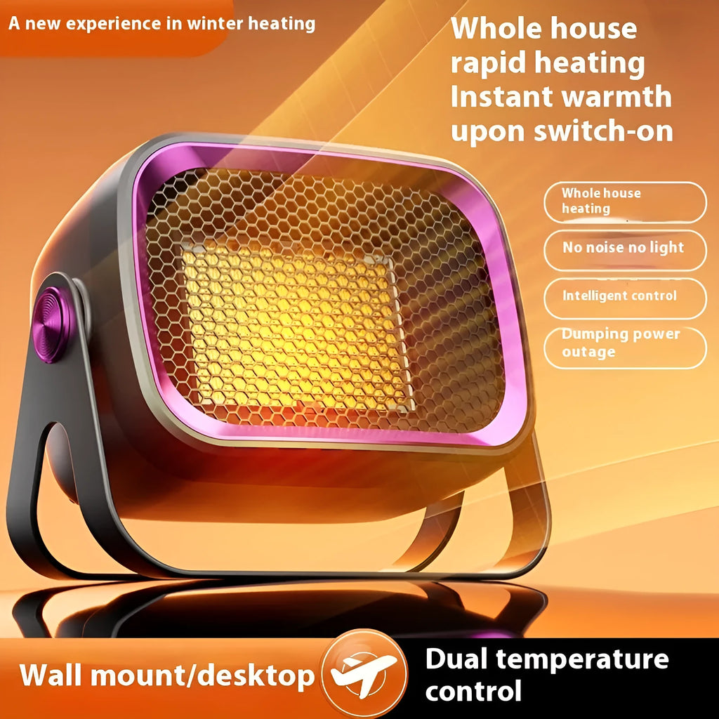 White desktop ceramic heater with rotating base and push-button controls
