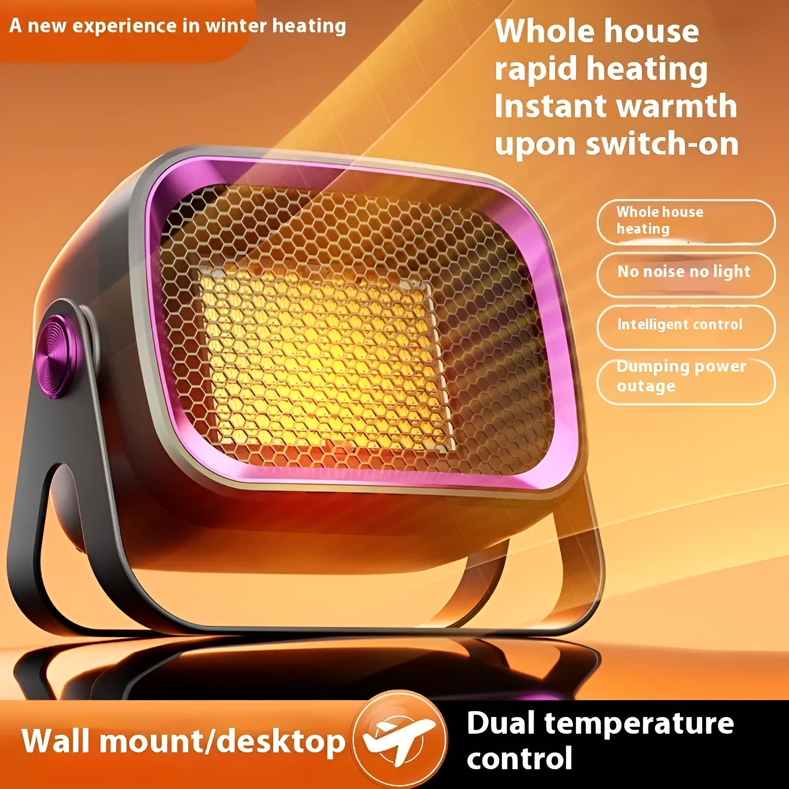 White desktop ceramic heater with rotating base and push-button controls