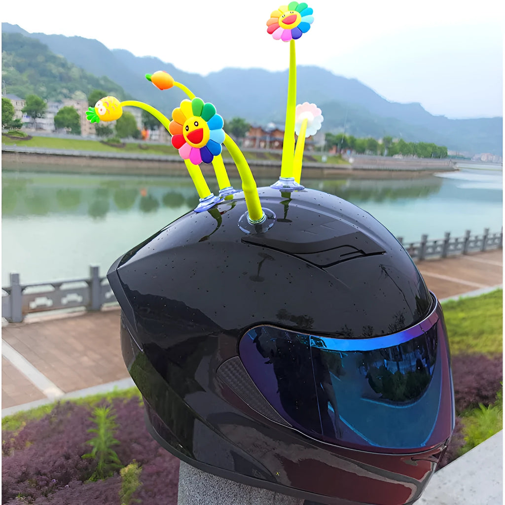 Yellow sunflower silicone decoration with suction cup for helmet customisation