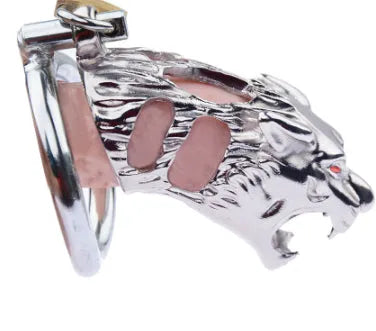 Yellow stainless steel chastity lock with tiger head hollow design, available in 40mm 45mm 50mm
