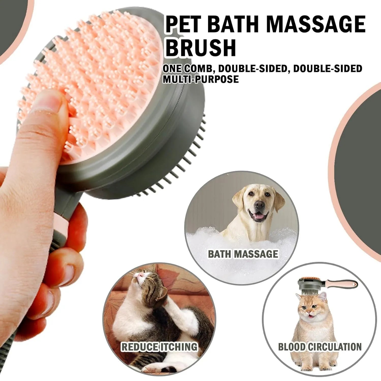 Green and pink double sided cat brush with flea comb and hair release button