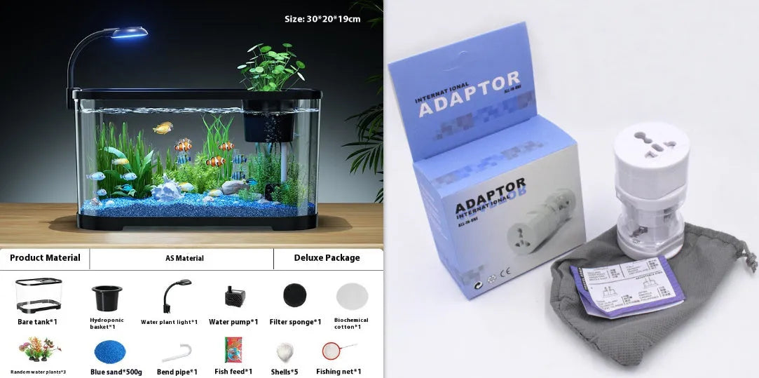 Desktop smart fish tank with integrated ecological filter system in luxury white or black colour