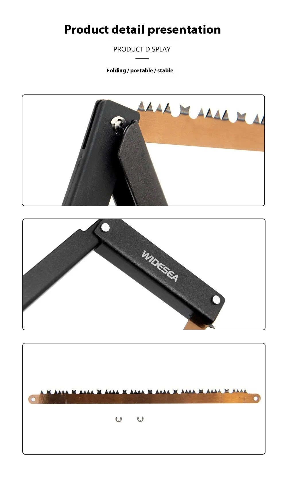 Black outdoor foldable saw with aluminium and nylon frame and No. 65 Gao Meng hacksaw blade