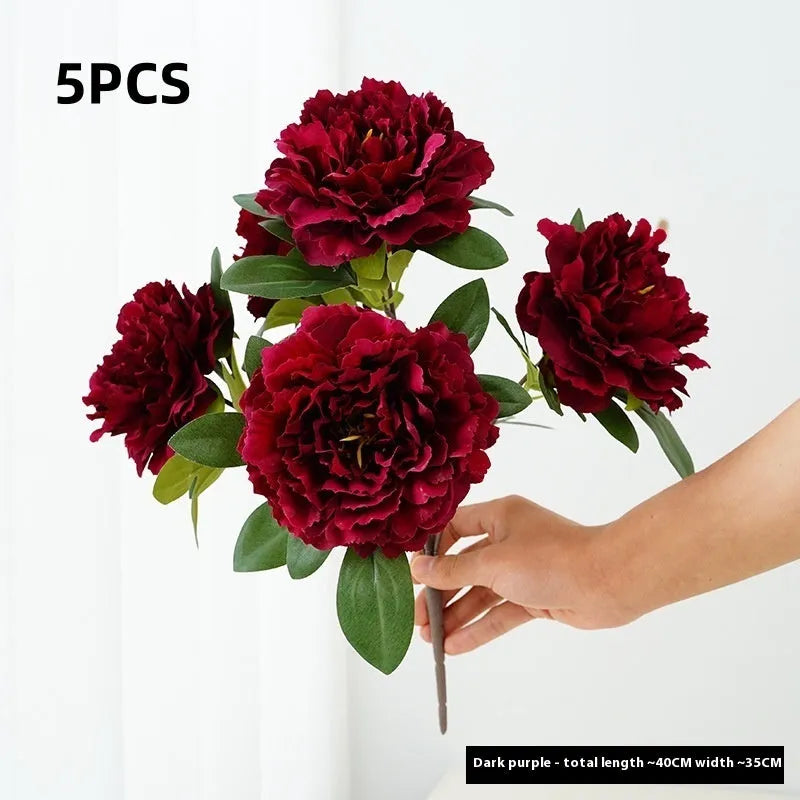 Artificial 5-head peony silk bouquet 40cm in light champagne colour for wedding decor