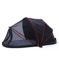 Foldable cat tent with half-mesh panels in black and blue colour options