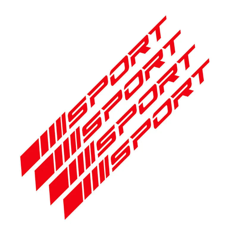 Black sports design car rim sticker on alloy wheel with hollow cut-out pattern